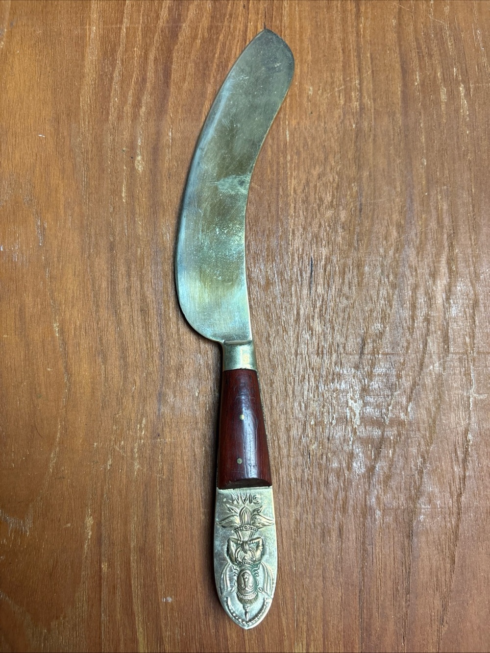 Vintage Siam Thailand Knife Curved Cake Silverware Brass Wood Handle Flatware